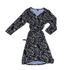 GEORGE Black & White Patterned Faux Wrap Dress Size Large